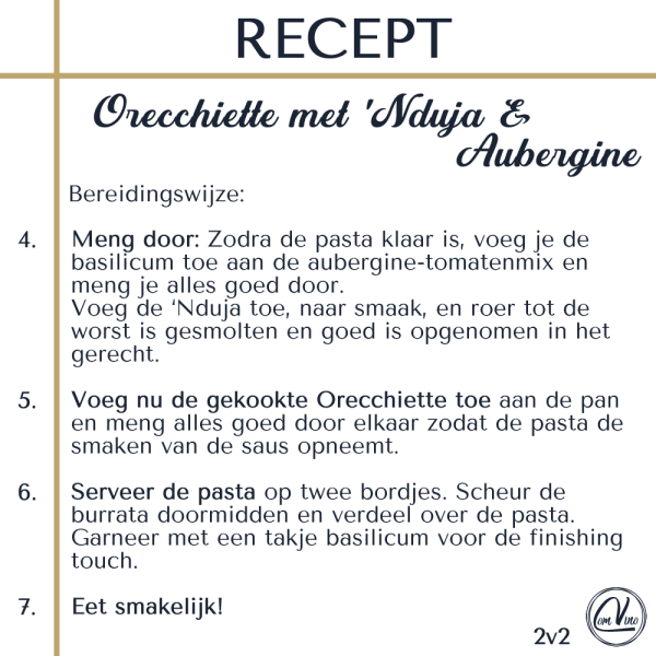 Receptkaart bereidingswijze 2 van 2 orecchiette met Nduja en aubergine
